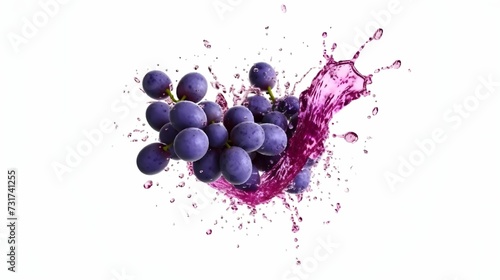 AI generated illustration of a bunch of freshly harvested grapes in a splash of purple liquid