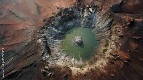 AI generated illustration of an aerial view of a crater located on a hillside