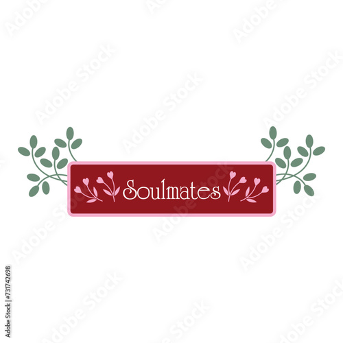 Concept of romance story plot - soulmates, romantic books, novels, tv series, movies love story genre. Cute horizontal frame with plants. Pink tape. Hand-drawn doodle isolated, vector art illustration