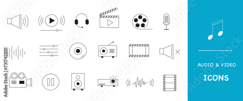 Audio and Video Icons - Hand drawn sound and visual icon set photo