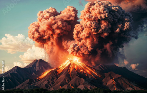 fire burning in the volcano eruption created with Generative AI technology