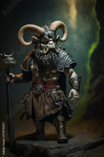 AI generated illustration of a fierce-looking warrior with horns © Wirestock