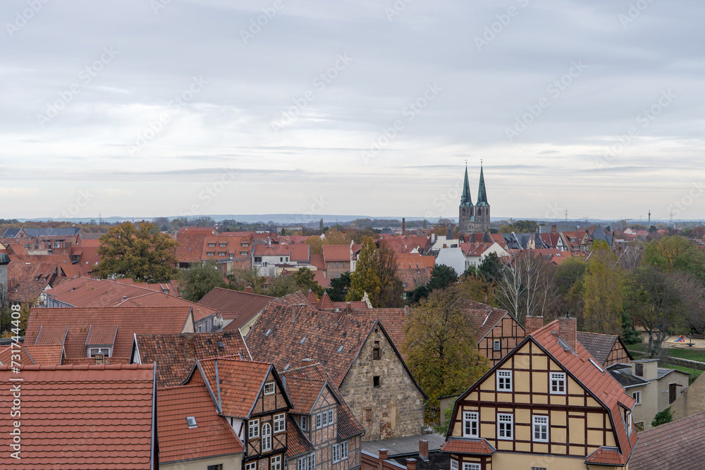 View from the Schlossberg to the historic old town of Quedlinburg 