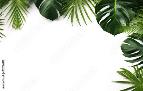 Top view of tropical leaves on a white background