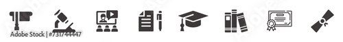 Business college education icons vector. Graduation related flat icons.