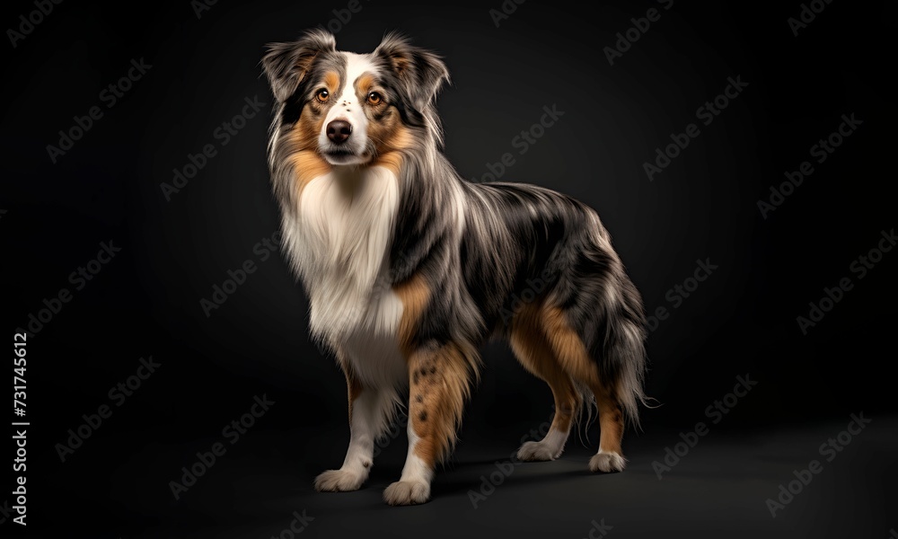 AI generated illustration of an Australian Shepard on a dark background