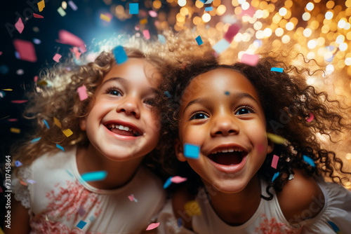 Happy children celebrate holiday decorated celebration atmosphere Generative AI picture