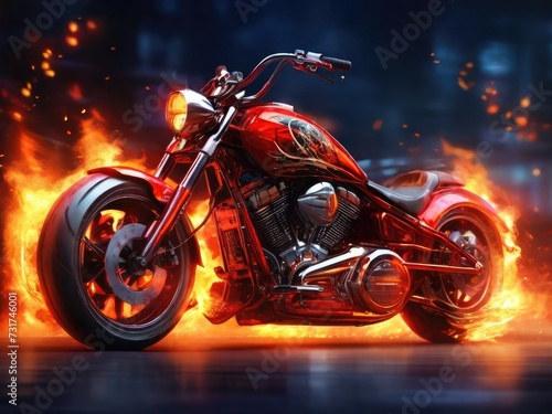 Inferno Rides: Classic Chopper Motorbike Commands Attention with Fiery Flare