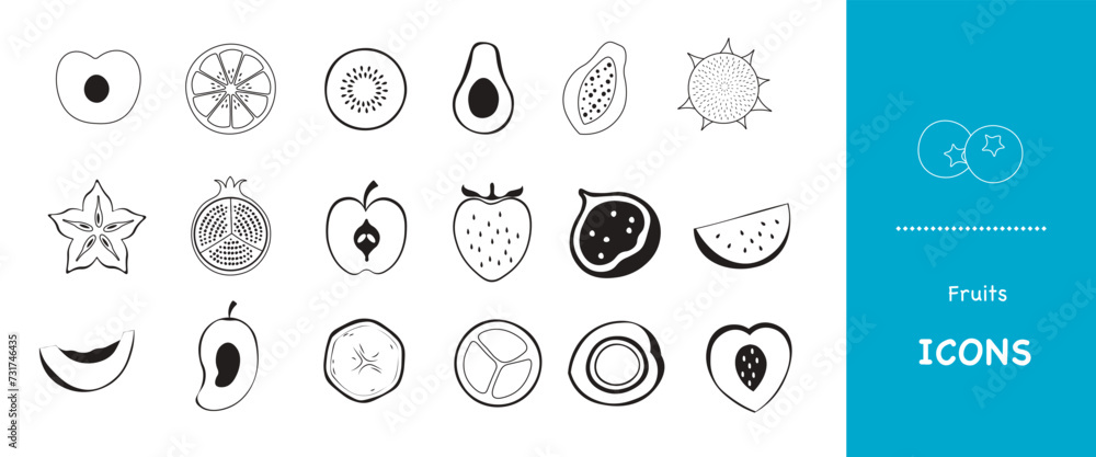 Fruit Icons - Hand drawn half fruit icons Fruit Icons - Hand drawn half fruit icons