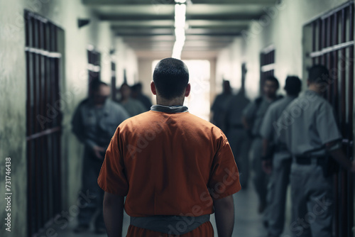 Generative AI picture restricted freedom concept prisoner in jail orange uniform criminal person