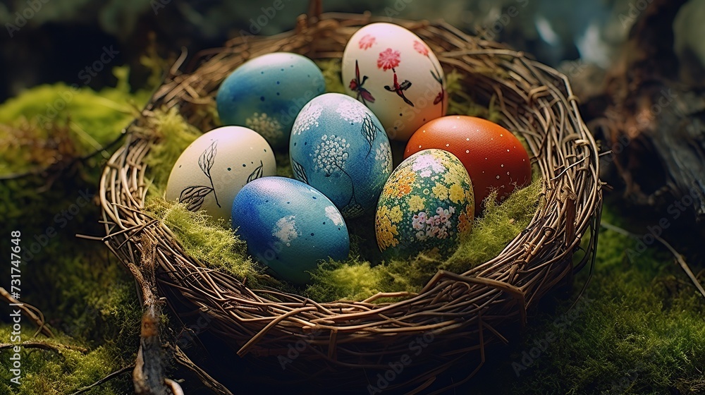 Colorful Easter Eggs Nestled in Nature Colorful Easter Eggs Nestled in Nature