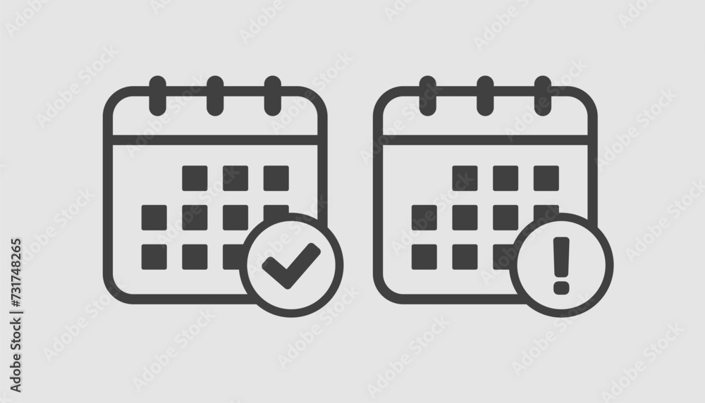Icon calendar - popup message check and error Icon calendar - popup message check and error