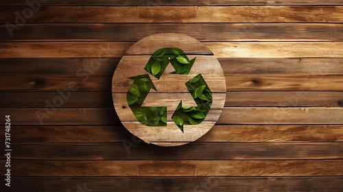 Eco-Friendly Leaf Symbol on Wooden Background