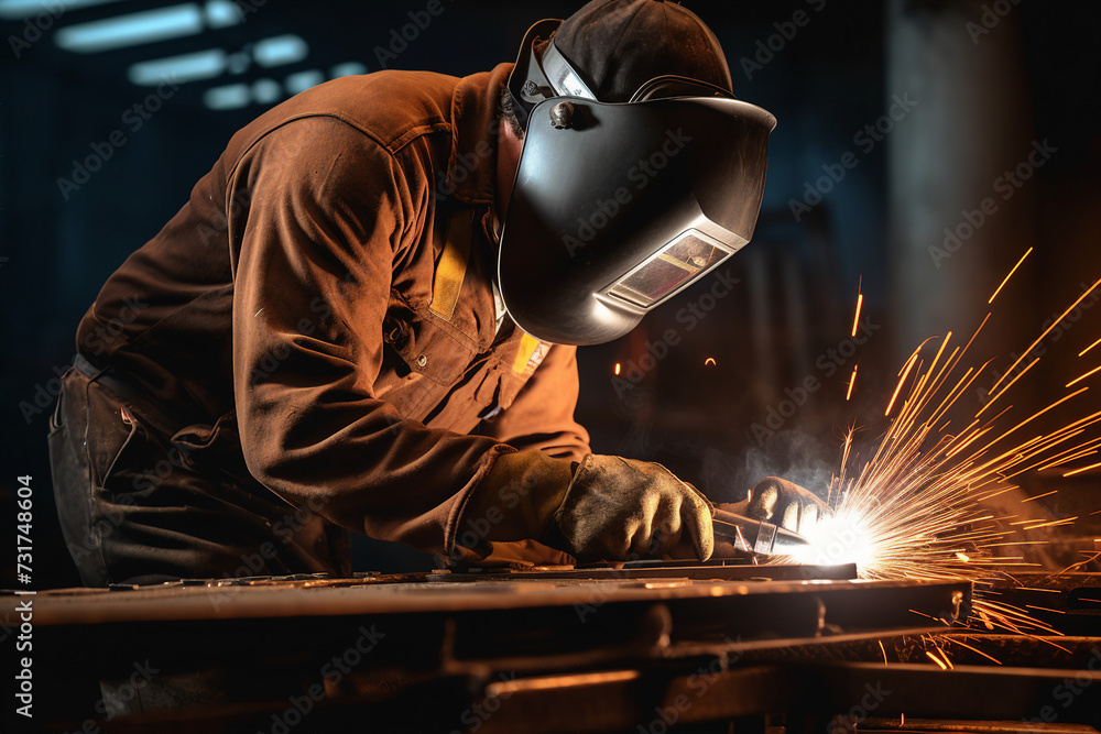 Portrait of industry engineer welder wearing protective uniform ai generative concept Portrait of industry engineer welder wearing protective uniform ai generative concept