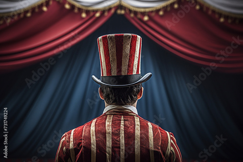 Scary and beautiful circus theme conceptual portrait Generative AI technology man woman performers photo