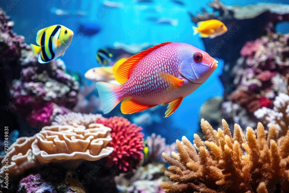 Fish over a coral reef in the sea. Fish over a coral reef in the sea.