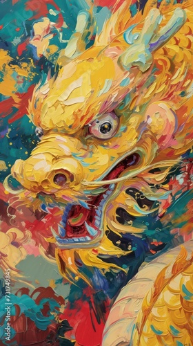 traditional oil painting of a Close-up of the Chinese Dragon Chinese Spring Festival