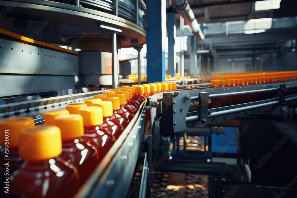 Process of beverage manufacturing on a conveyor belt at a factory. Process of beverage manufacturing on a conveyor belt at a factory.