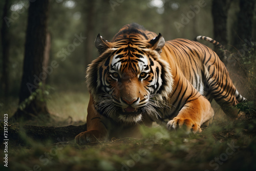 Tiger predator hunting in the wild blurred background wallpaper wild forest