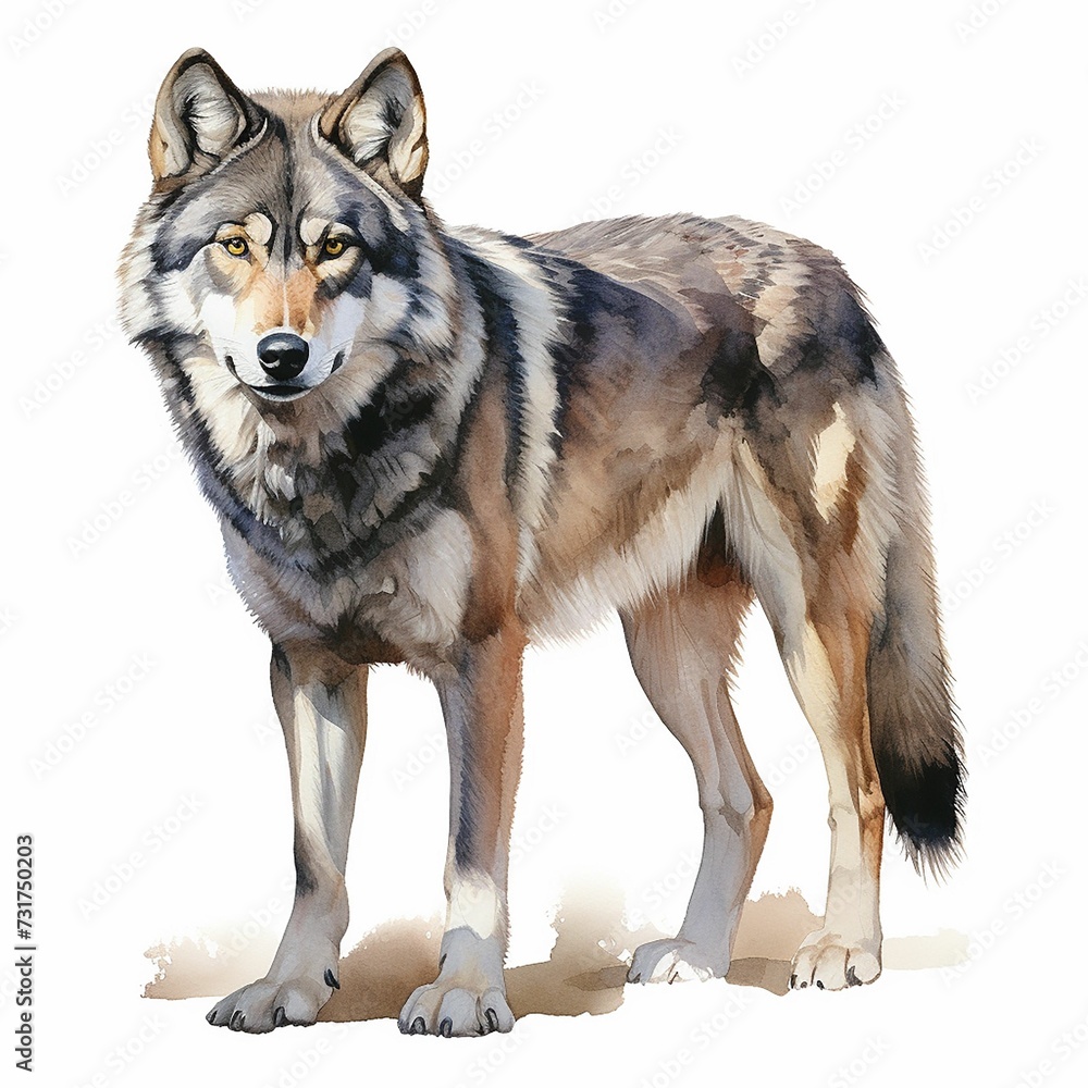 AI generated illustration of a majestic gray wolf isolated on a white background AI generated illustration of a majestic gray wolf isolated on a white background
