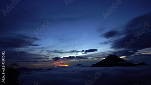 Timelapse of sunrise over the mountains in Dieng, Central Java, Indonesia