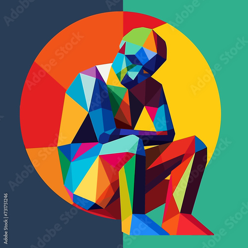 Colorful abstract vector illustration of a man in a contemplative pose