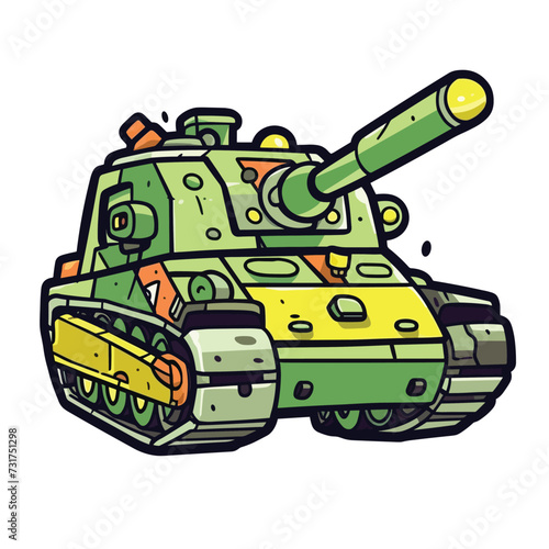 Cartoon green and yellow tank isolated on a white background.