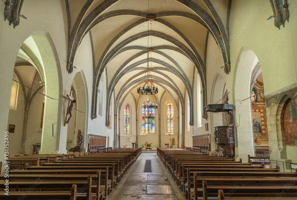 ANNECY, FRANCE - JULY 10, 2022:  The nave of church Eglise Saint Maurice.