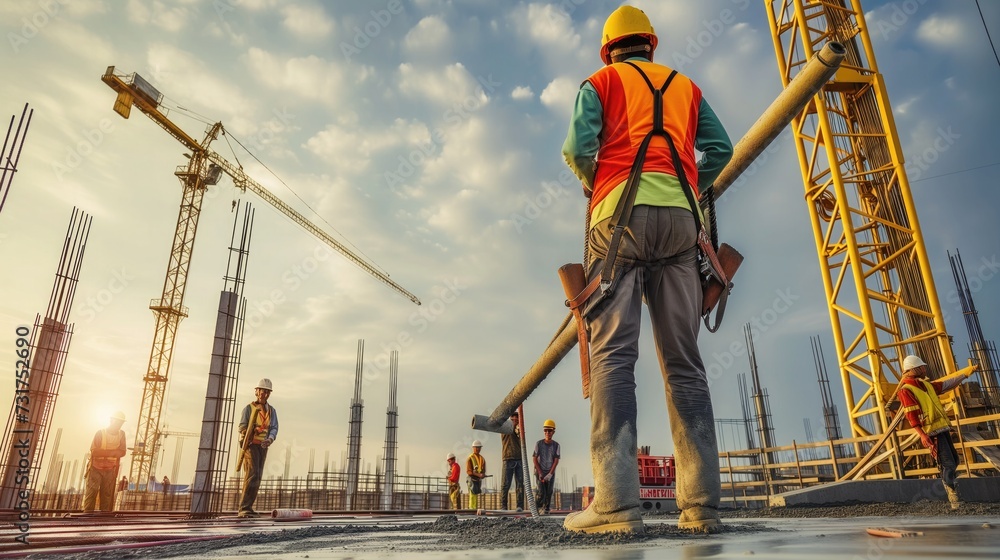 A civil engineer stands looking at the construction site. generative ai