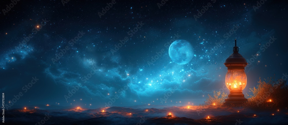 Arabic Moon and lantern in the form of a starry sky