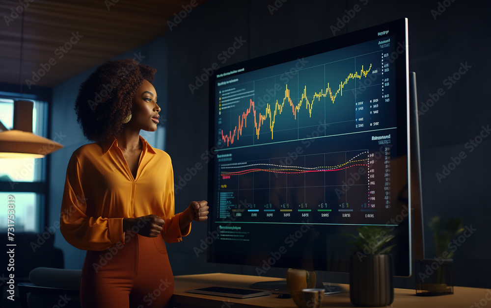 Portrait of a beautiful black woman in smart casual attire conducting a presentation in a meeting room for her colleagues. Portrait of a beautiful black woman in smart casual attire conducting a presentation in a meeting room for her colleagues.