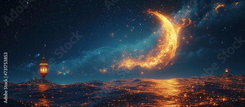 Arabic Moon and lantern in the form of a starry sky