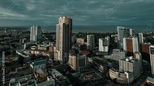 View of Dar es Salaam, Tanzania, showing a vibrant cityscape with tall buildings