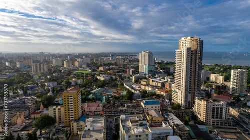 View of Dar es Salaam  Tanzania  showing a vibrant cityscape with tall buildings