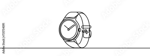Vector one continuous single line of vintage watch isolated on white background