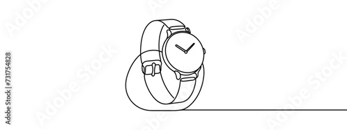 Continuous one line of wrist watch in silhouette on a white background. Linear stylized.Minimalist.