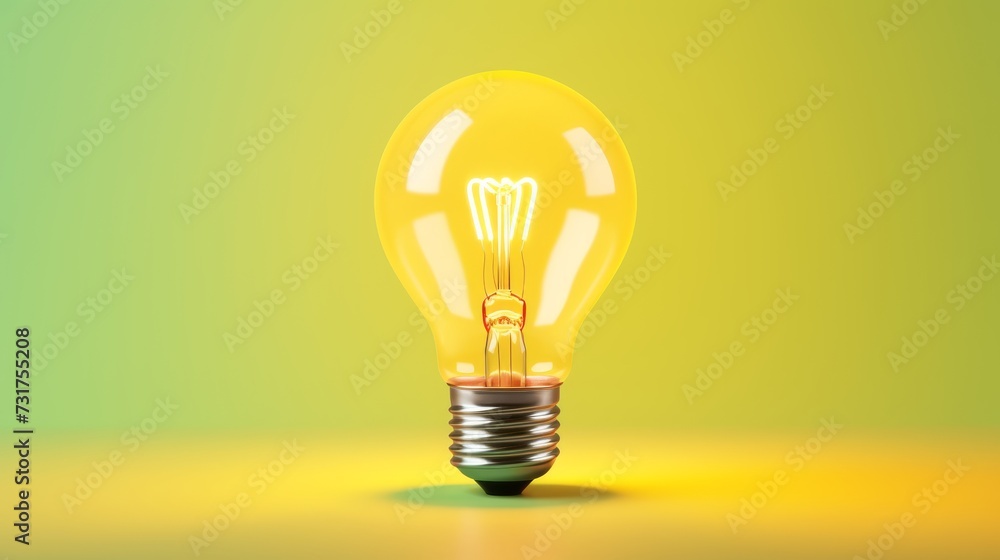 Light bulb glowing on yellow background. Think differently, creative idea concept. Light bulb glowing on yellow background. Think differently, creative idea concept.