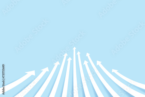 Minimal white arrow up to growth creative concept on blue background for business. Vector illustration photo