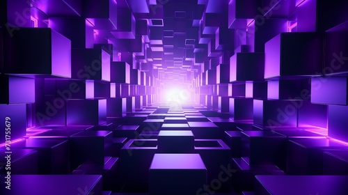 Mesmerizing multisized cube wall in purple and black: futuristic tech wallpaper, perfectly aligned. Stunning 3d render for modern design concepts photo