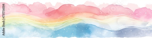 Abstract waves or clouds made in watercolor technique. The colors blend smoothly into each other, creating the impression of a rainbow. Banner, background, screensaver, wallpaper