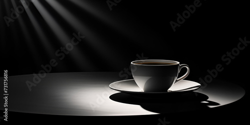 Abstract cup of coffee on table black background