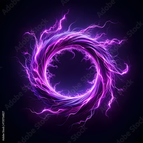 Lightning round frame overlay effect. plasma magical portal on dark background. ball light effect. circle light effect