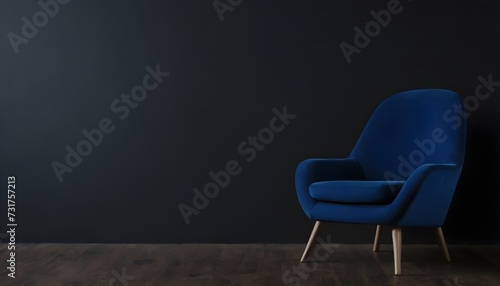 blue chair near a dark wall