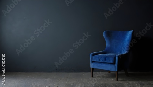 blue chair near a dark wall