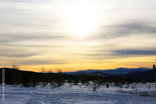 Beautiful yellow sunrise in winter © ksu