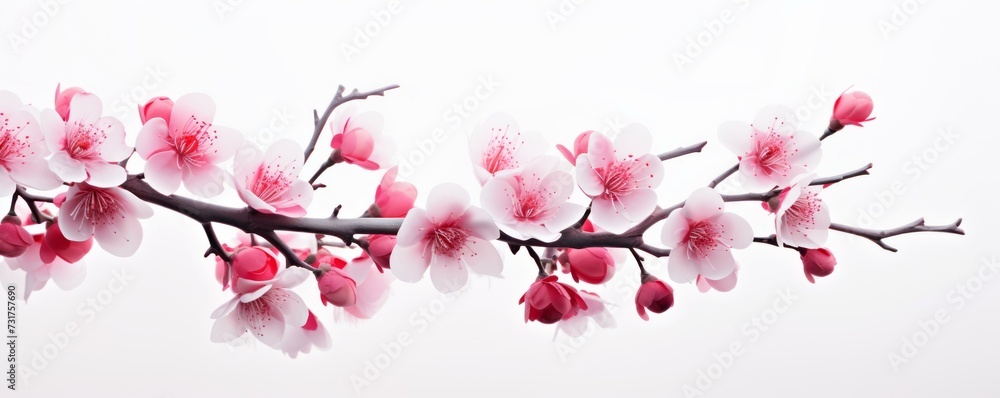 Elegant Cherry Blossom Branch Illustration on Pristine White Background