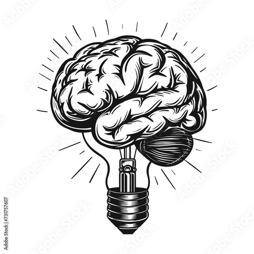 human brain with a  lightbulb, smart solution, inspiration, knowledge, vector illustration.