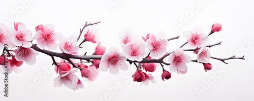 Elegant Cherry Blossom Branch Illustration on Pristine White Background