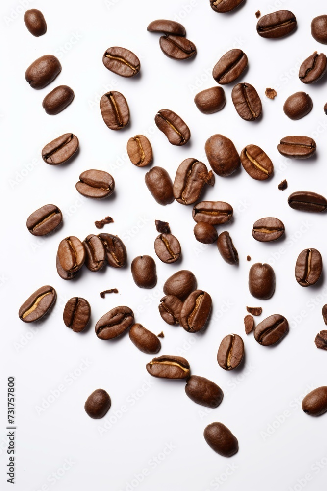 Falling Coffee Beans Cascade - Seamless Isolated on White Background Falling Coffee Beans Cascade - Seamless Isolated on White Background