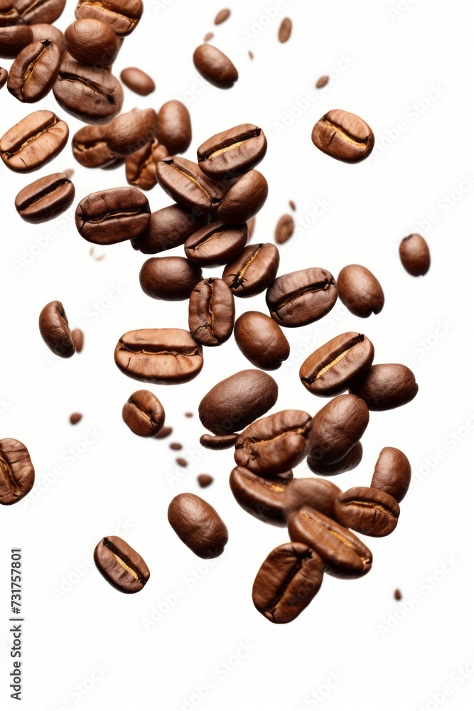 Cascading Coffee Beans - High Contrast Isolation on White Background